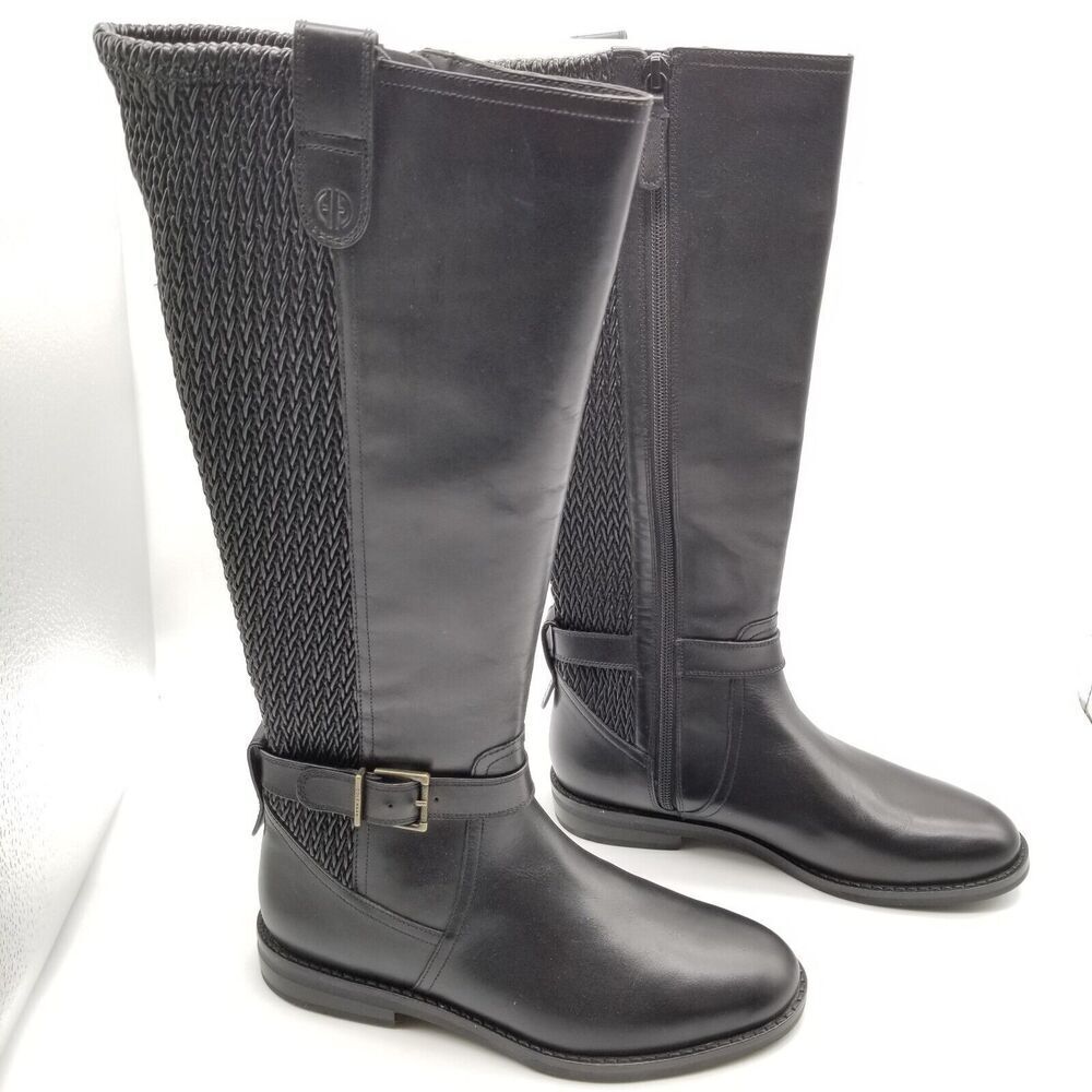 Cole Haan Women Clover Stretch High Boots Sz 6 B Black Leather Zip